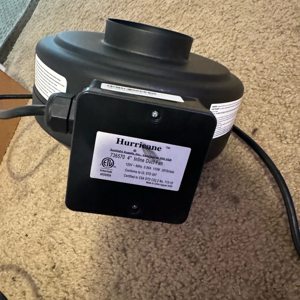 Hurricane 4” inline fan